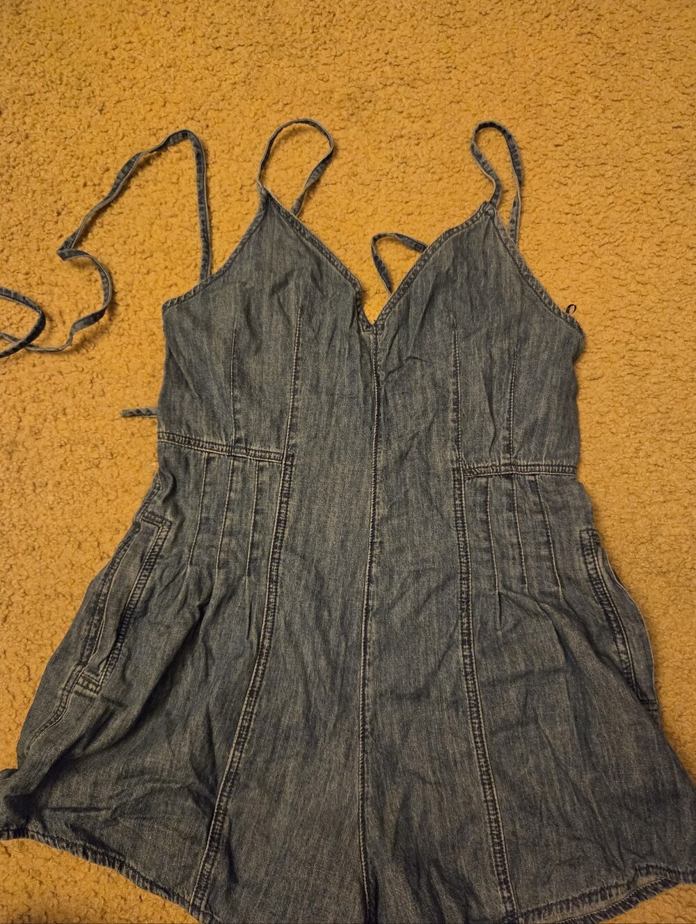 Girls' Blue Denim-Style Sleeveless Romper with Adjustable Straps